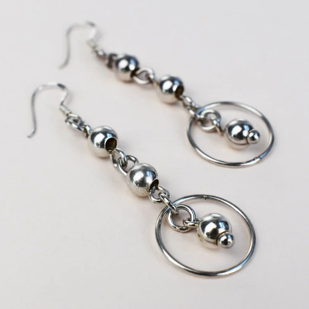 Long Korean aesthetic earrings, stylish silver earrings, alt kpop earrings